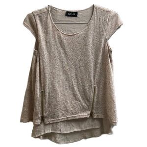 Fab’rik Scoop Neckline, Beige & Brown, Cap Sleeves, Layered hem Top Size Small